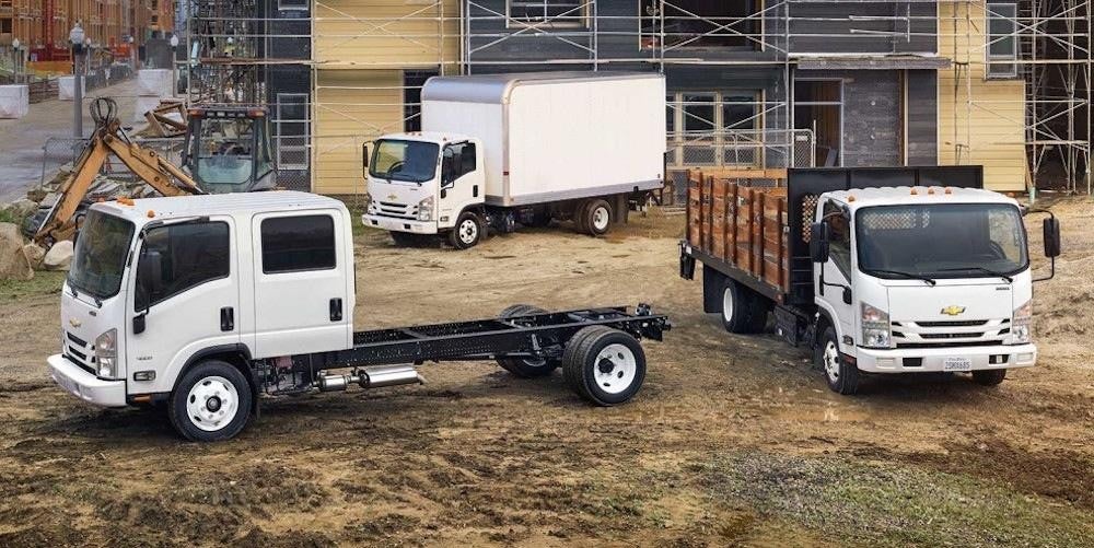 Commercial vehicles parking in a construction site